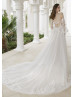 Beaded Ivory Floral Lace Tulle Wedding Dress With Detachable Sleeves